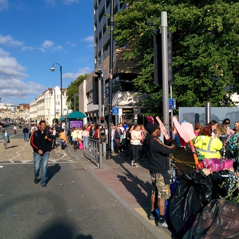 One Direction fans on their way to Cardiff stadium One Direction fans on their way to Cardiff stadium