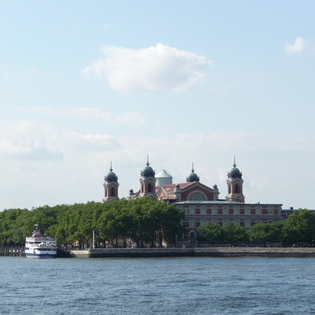 View from a Circle Line Harbor Cruise towards Ellis Island